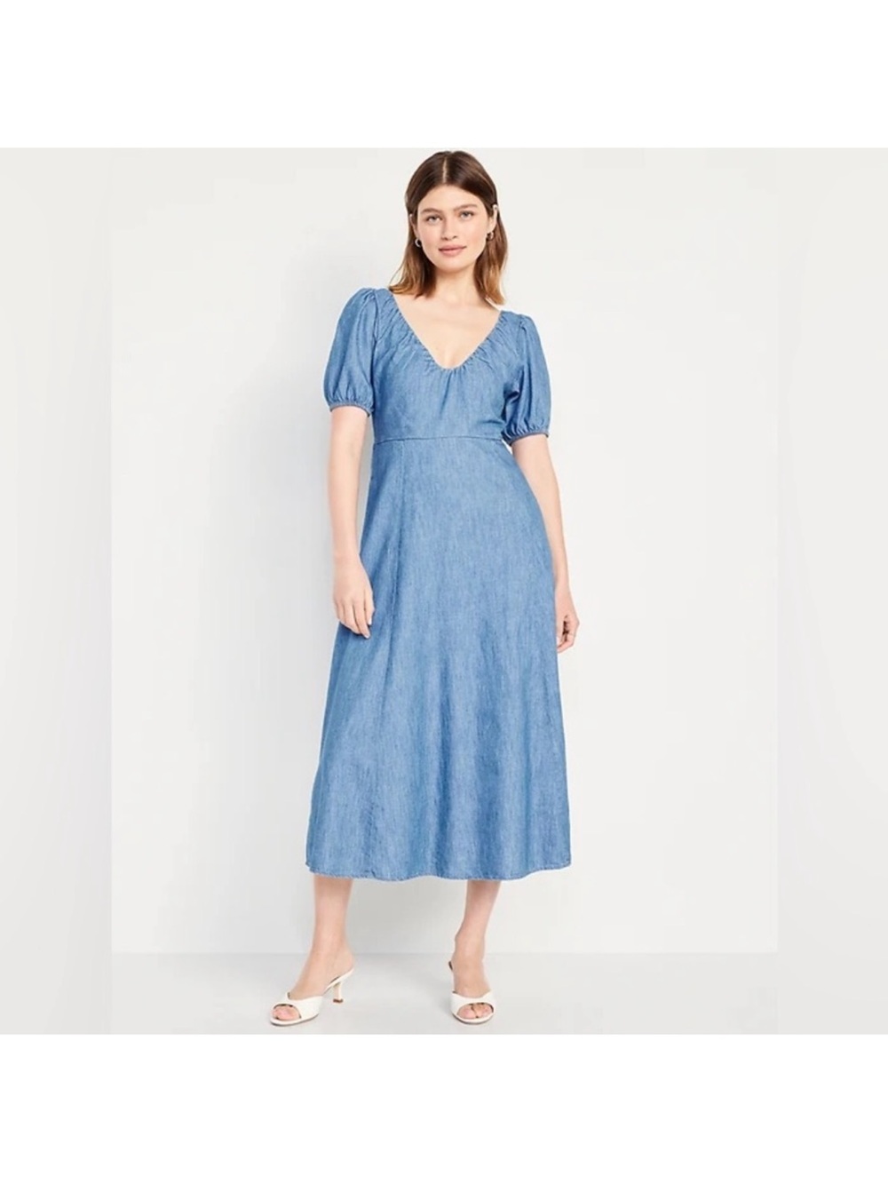 Old Navy Puff Sleeve Chambray Midi Dress XS